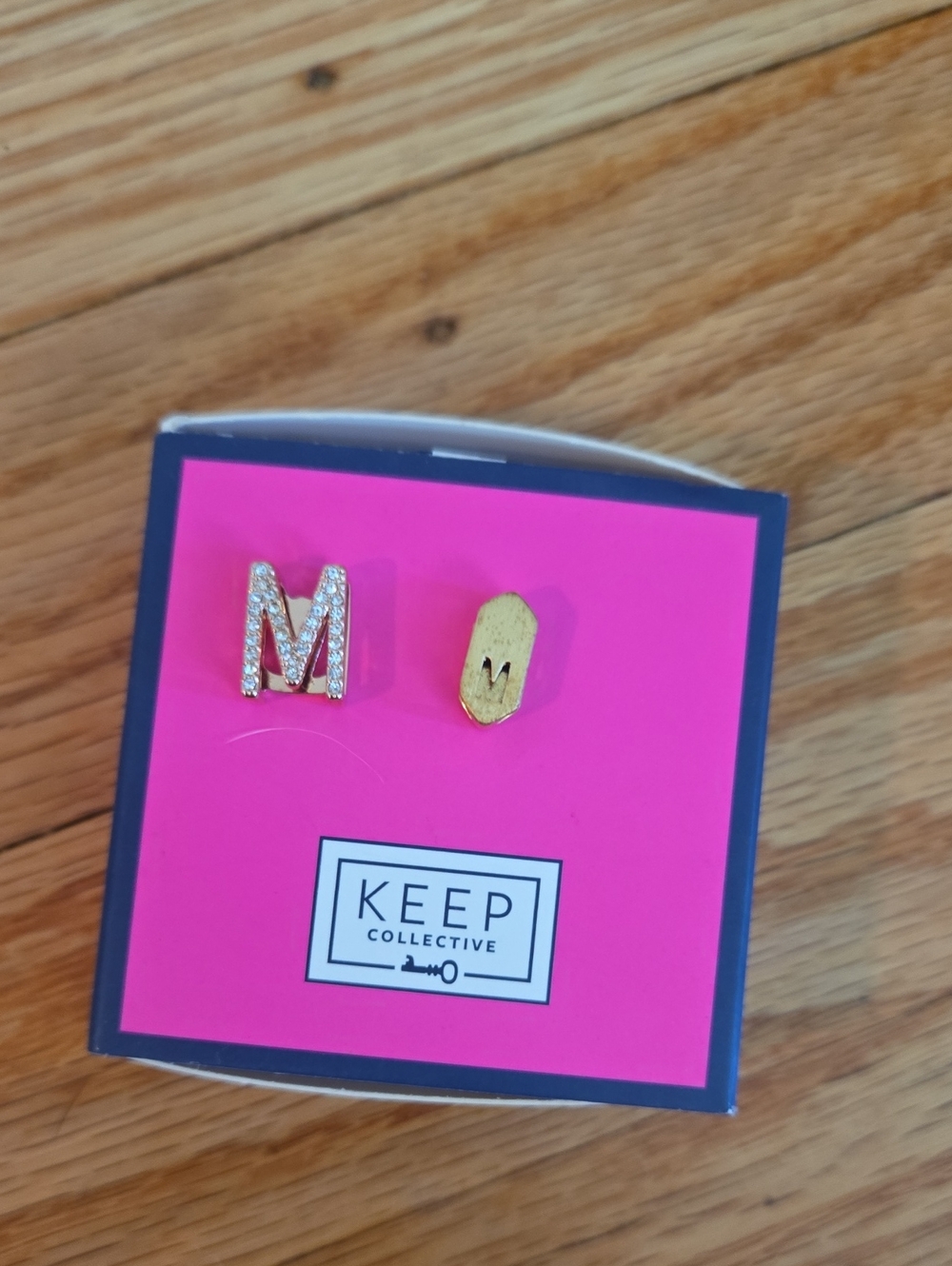 KEEP Collective Gold Initial 'M' Bracelet Charm Set with Pink Card